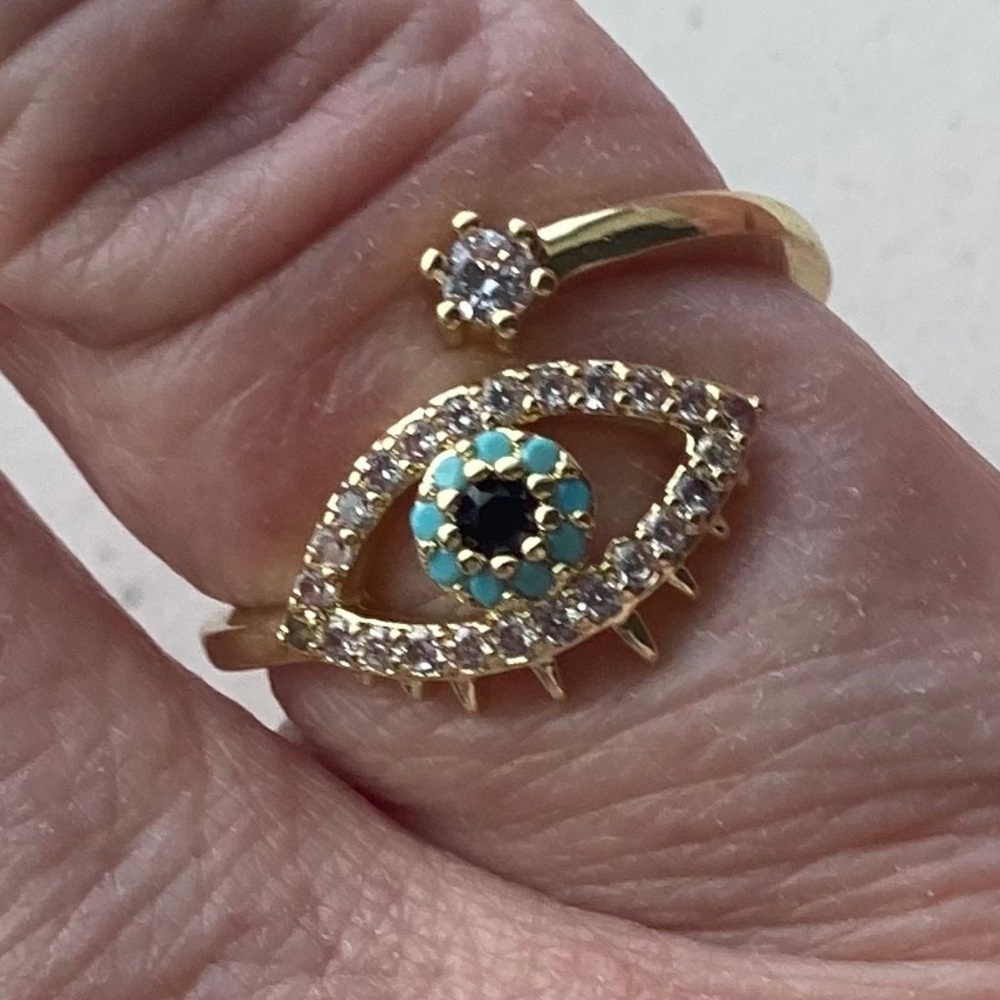 Copper Rhinestone evil eye ring